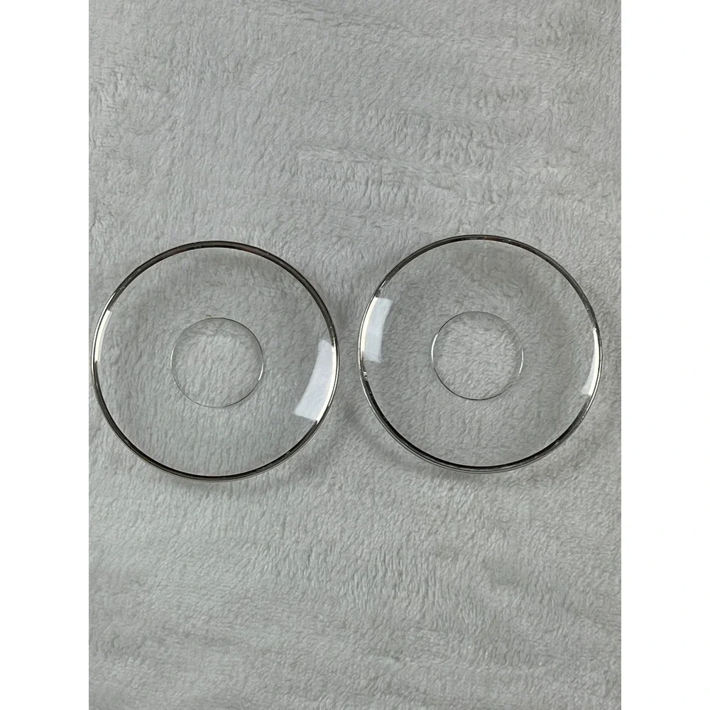 Set of 2 Glass Bobeches Candle Wax Drip Protectors Clear with Silver Rim 2.75in
